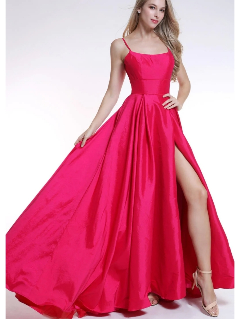 Size 22 Fuchsia hot pink thin strap taffeta Aline gown w/ pockets by Ava P
